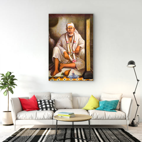Frameless Beautiful Sai Baba Dwarika Glass Wall Painting