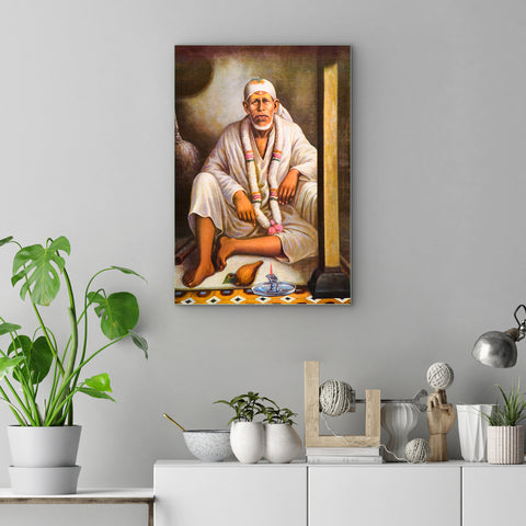 Frameless Beautiful Sai Baba Dwarika Glass Wall Painting