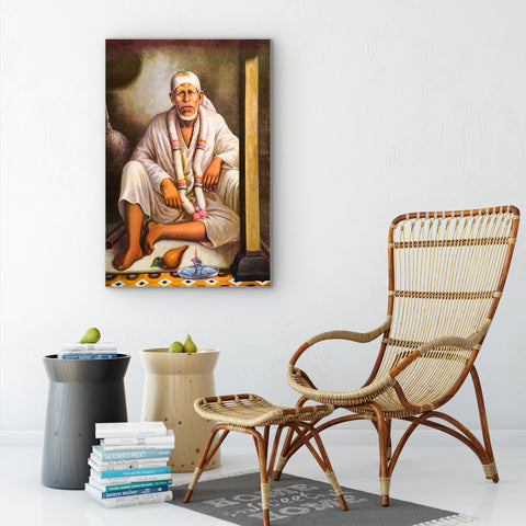 Frameless Beautiful Sai Baba Dwarika Glass Wall Painting