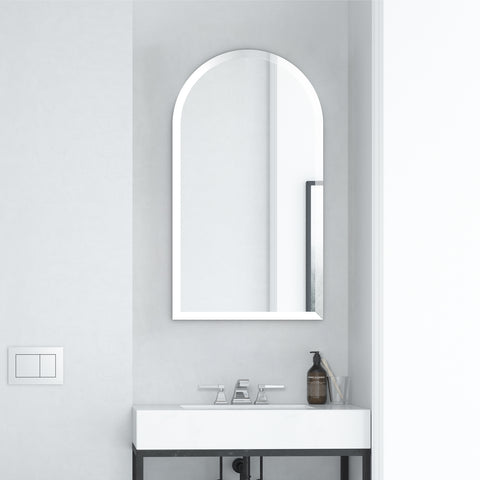 Frameless Rectangular Semi-Round Beveled Mirror for Bathroom