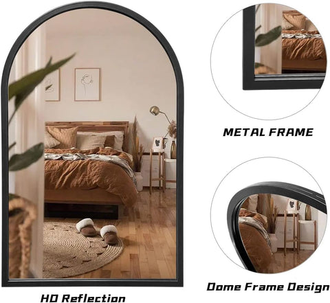 Semi Rectangular Matte Black Framed Mirror