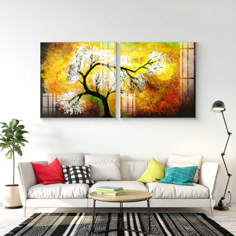 Beautiful Multiple Frame Colorful Wall Painting for Living Room: Shaded Tree