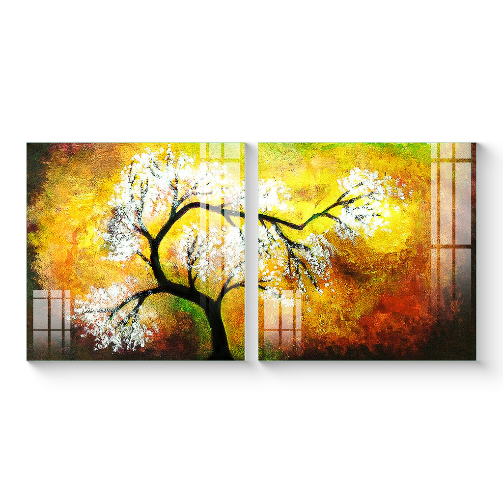 Beautiful Multiple Frame Colorful Wall Painting for Living Room: Shaded Tree