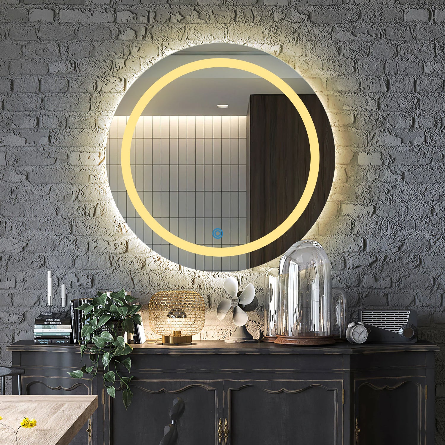 Sun Disc Border Twin LED Mirror Warm Light Round – Flair Glass