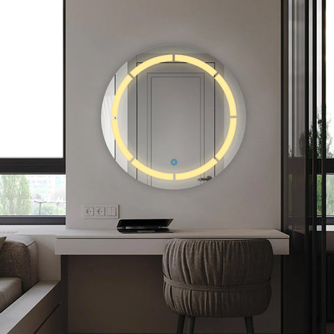 Sun Disc Gears Break - LED Bathroom Mirror - Warm White Light - Round
