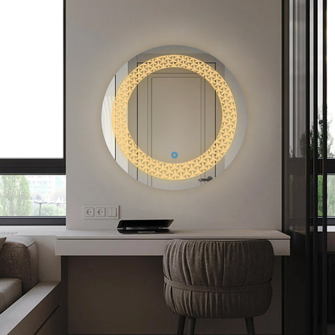 Sun Disc Gears Enclosed - LED Bathroom Mirror - Warm White Light - Round
