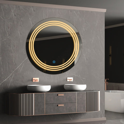Sun Disc Trio Edged - LED Bathroom Mirror - Warm White Light - Round