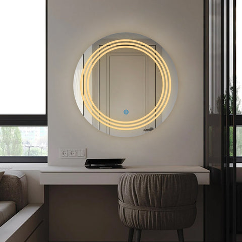 Sun Disc Trio Edged - LED Bathroom Mirror - Warm White Light - Round