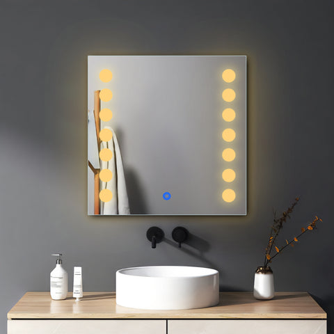 Sun Gleam Illuminated Dots - LED Square Bathroom Mirror - Warm White Light