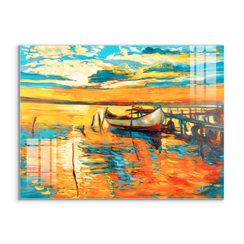Abstract Wall Painting for Home: Sunset Over Ocean Modern Impressionism