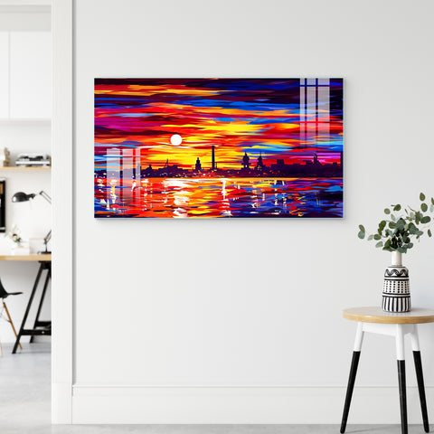 Digital Art Wall Painting for Home: Sunset of Cityscape