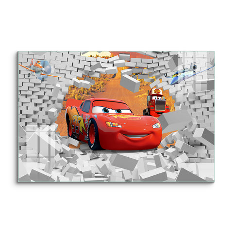 Frameless Beautiful Glass Wall Painting for Home: The Car Mural