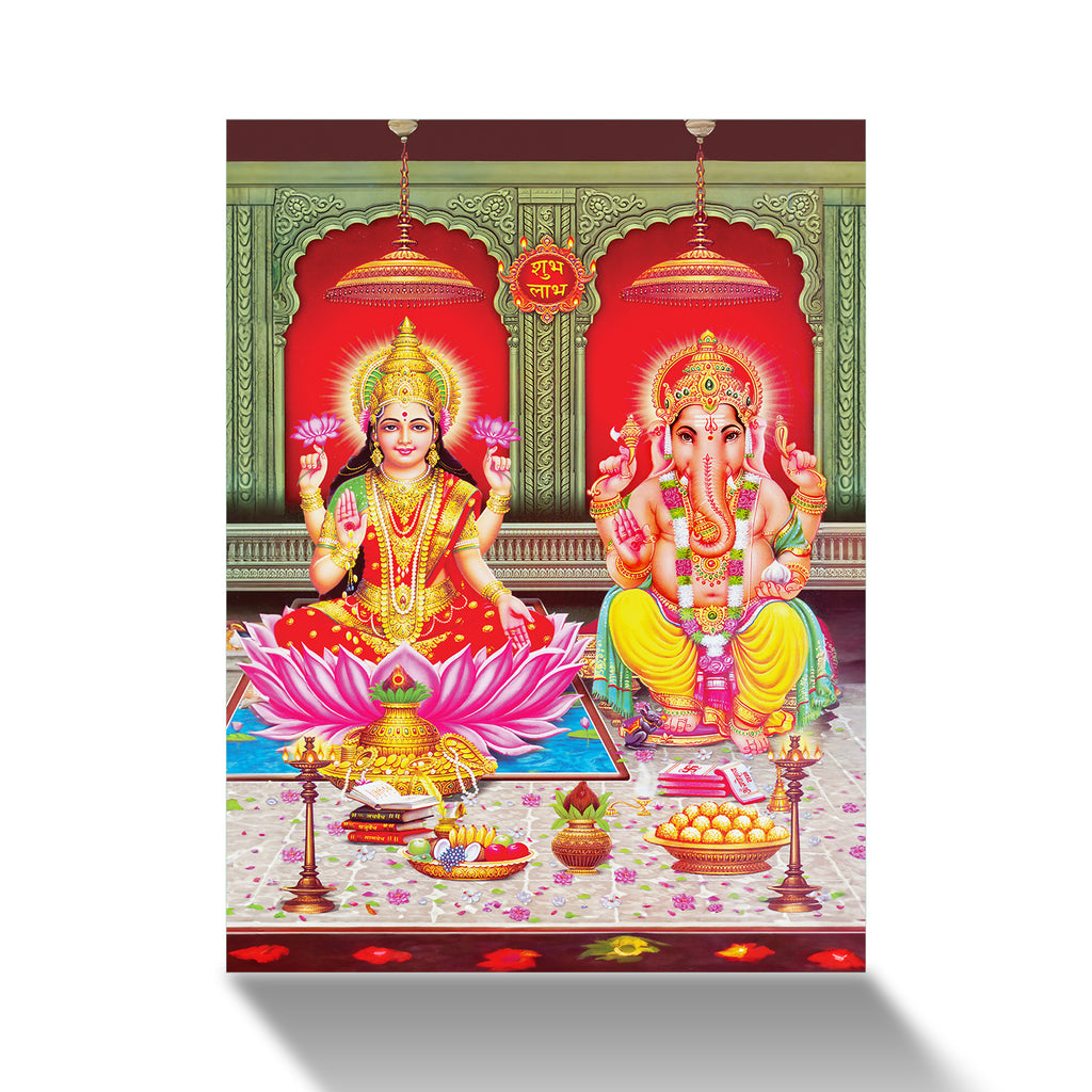 Frameless Maa Lakshmi & Ganesh Abstract Glass Paintings