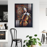 Frameless Beautiful Wall Painting for Home: Woman with Violin Art Glass Painting
