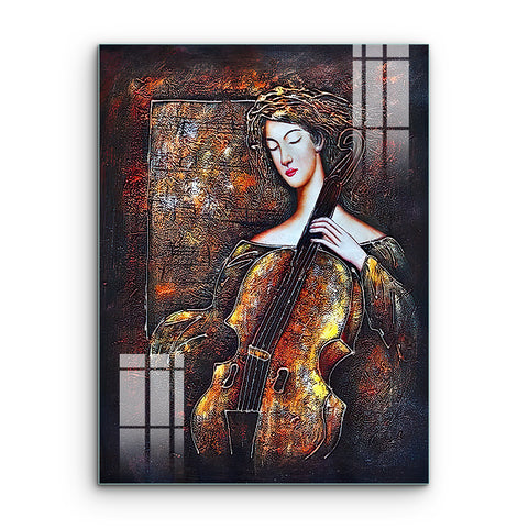 Frameless Beautiful Wall Painting for Home: Woman with Violin Art Glass Painting