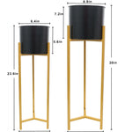 Matte Black Metallic Flower Pot with Golden Stand for home decor (set of 2)