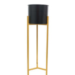 Matte Black Metallic Flower Pot with Golden Stand for home decor (set of 2)