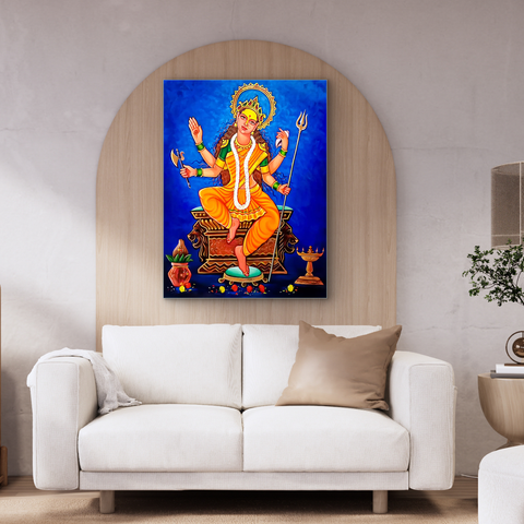 Frameless Goddess Durga Glass Wall Painting for Home