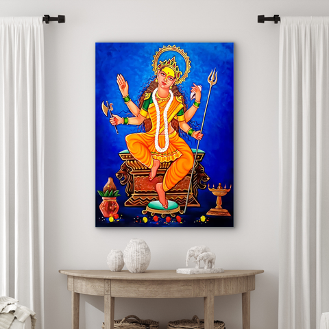 Frameless Goddess Durga Glass Wall Painting for Home