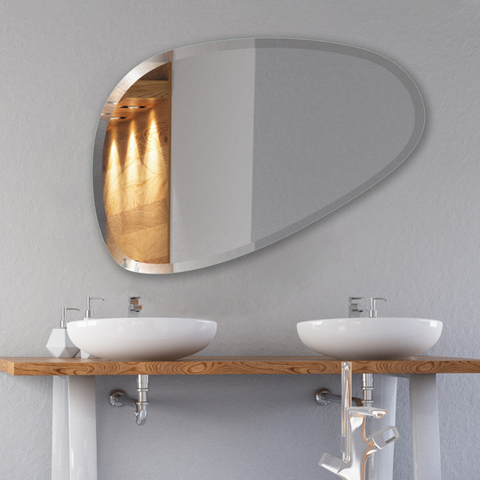 Frameless Basic Bathroom Blob Oval - Beveled Mirror with PREFIXED Strong Steel Hooks for WALLMOUNT