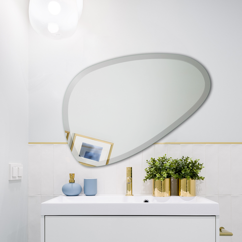 Frameless Basic Bathroom Blob Oval - Beveled Mirror with PREFIXED Strong Steel Hooks for WALLMOUNT