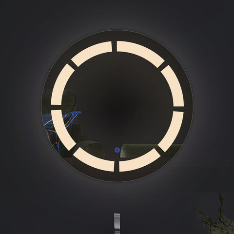 Disc Blocks Glow - LED Round Bathroom Mirror - Dual-Color