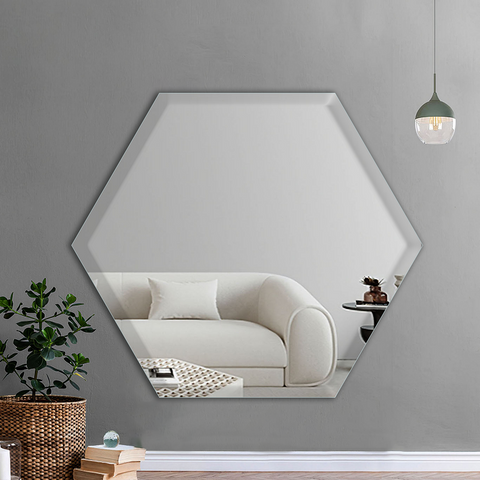 Frameless Hexagonal Beveled Mirror For Living & Bathroom Wall
