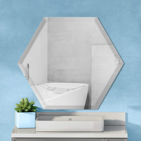 Frameless Hexagonal Beveled Mirror For Living & Bathroom Wall
