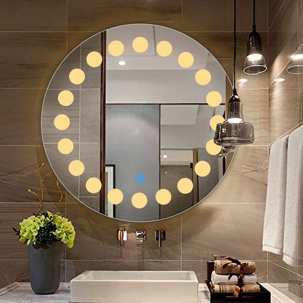 Round LED Mirror for Bathroom Yellow Backlit – Flair Glass