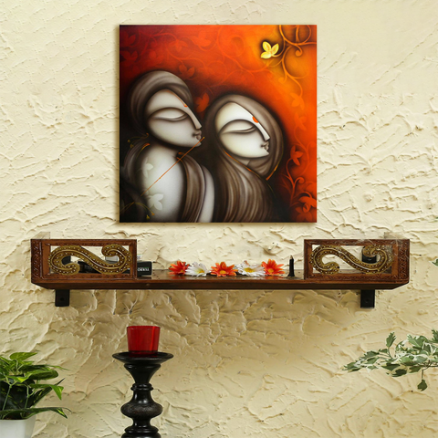 Frameless Radha-Krishna-Thinking-Glass Wall Art