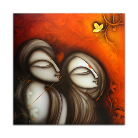 Frameless Radha-Krishna-Thinking-Glass Wall Art