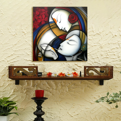 Frameless Radha Krishna Abstract Glass Paintings