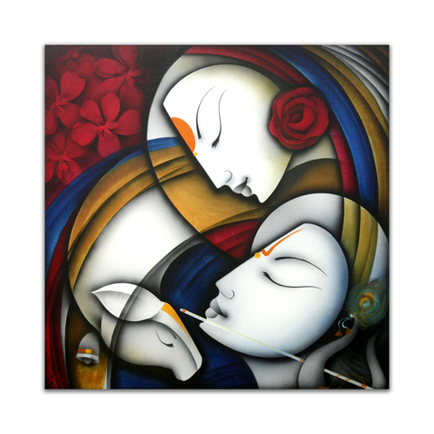 Frameless Radha Krishna Abstract Glass Paintings