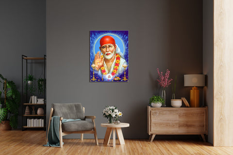 Frameless Beautiful Modern Oil Sai Baba Glass Painting