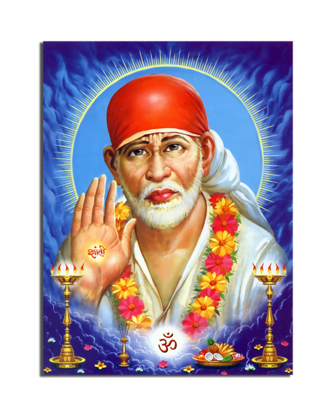 Frameless Beautiful Modern Oil Sai Baba Glass Painting