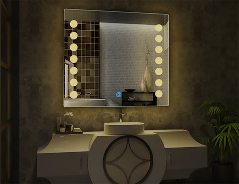Sun Gleam Illuminated Dots - LED Square Bathroom Mirror - Warm White Light