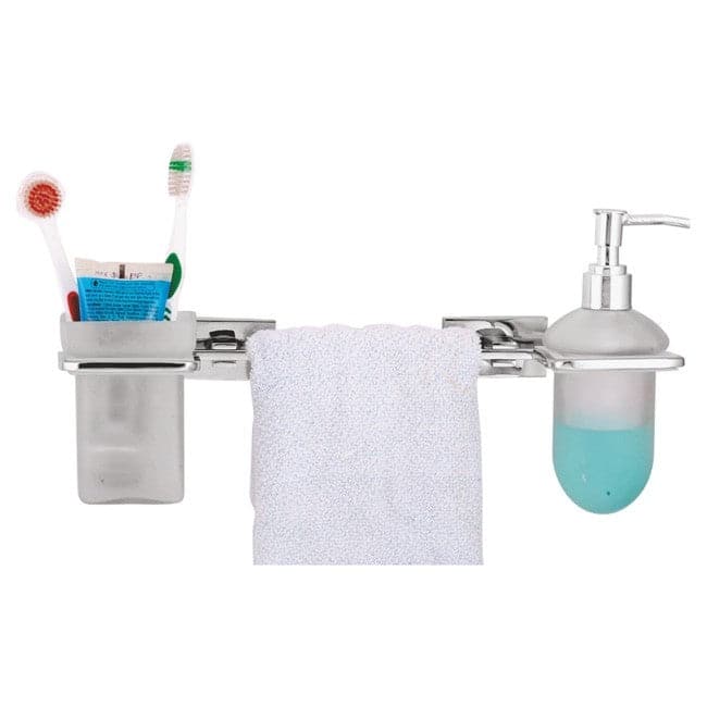 FLAIR GLASS Towel BAR, SOAP Dispenser & Tumbler Set with Brass Fittings (Supreme)