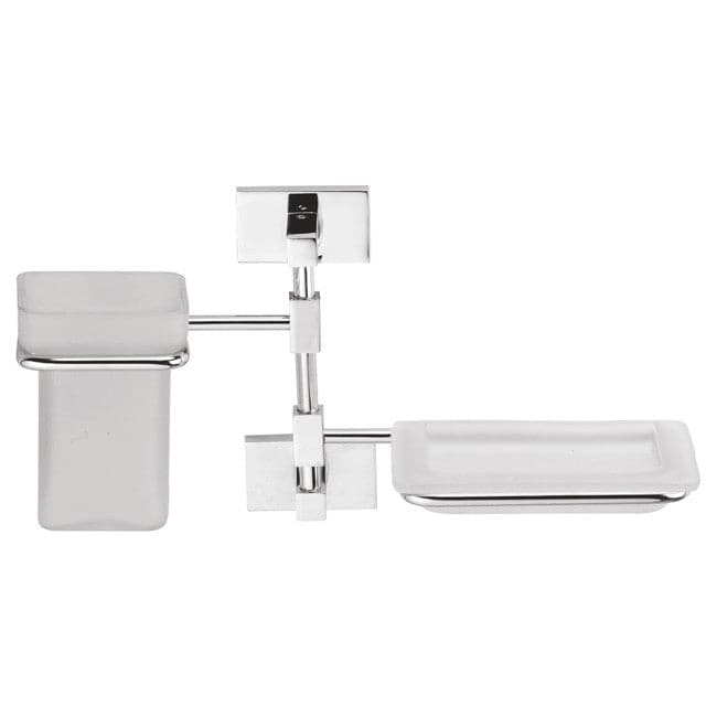 FLAIR Glass Soap, Toothbrush and Toothpaste Holder, Brass Fittings (Elegant)