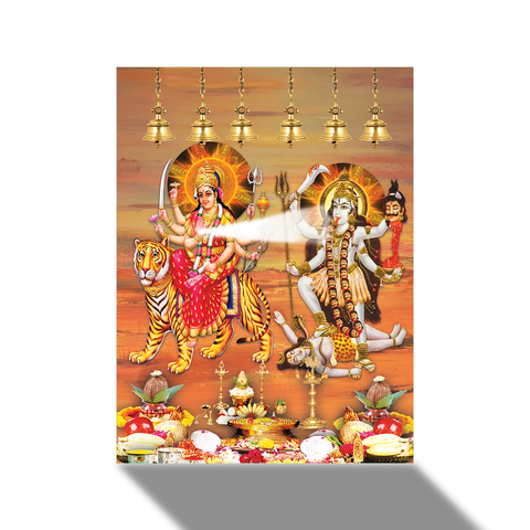FLAIR GLASS Frameless Design - Maa Durga and Maa Kali Glass Wall Paintings PREFIXED Strong Steel Hooks for WALLMOUNT