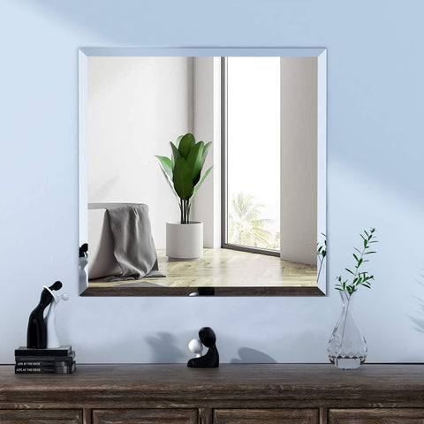 Frameless Square Beveled Mirror for Bathroom Wall, Wall Mount Mirror, Washbasin Mirror