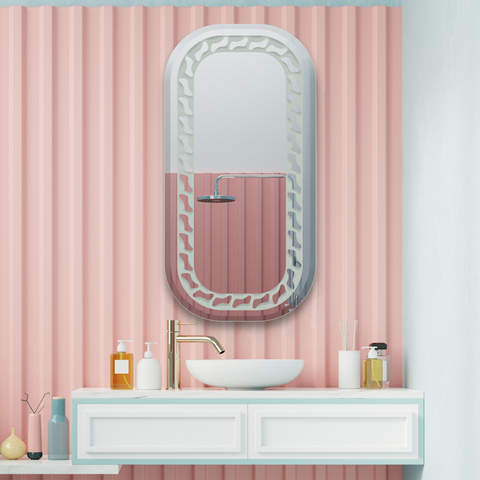 Capsule Frosted Beveled Designer Frameless Bathroom Mirror