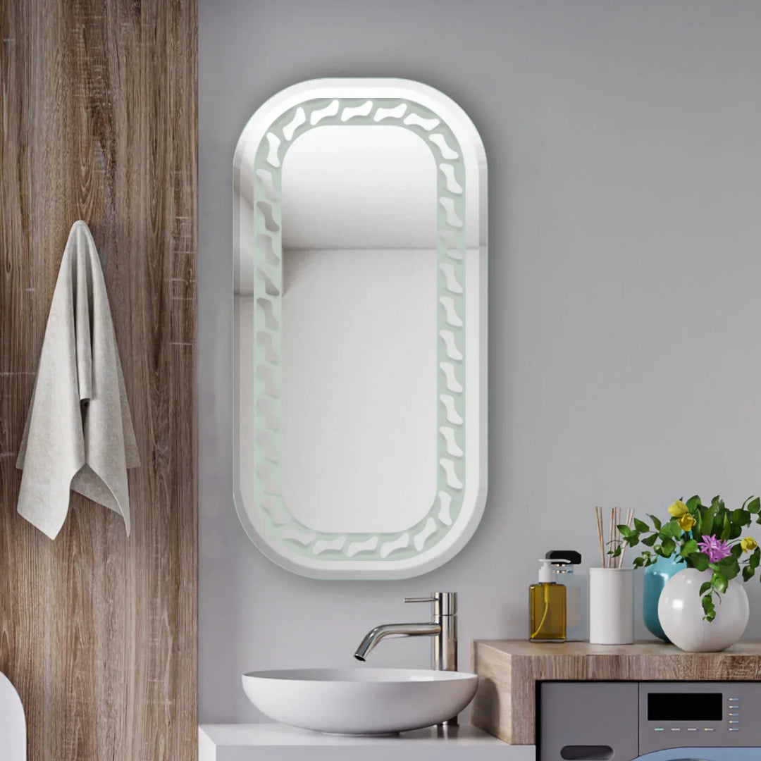 Capsule Frosted Beveled Designer Frameless Bathroom Mirror – Flair Glass
