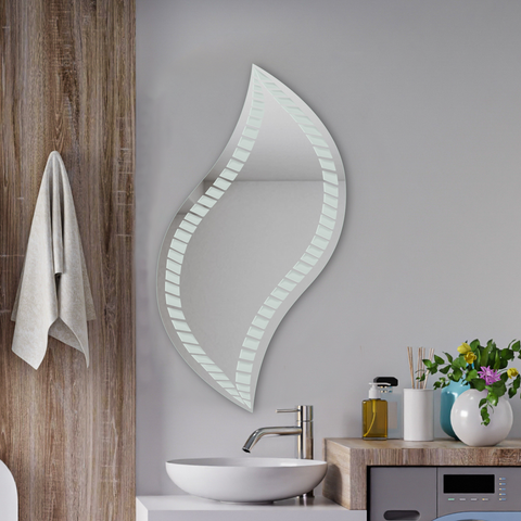 Frosted Leaf Designer Frameless Bathroom Mirror