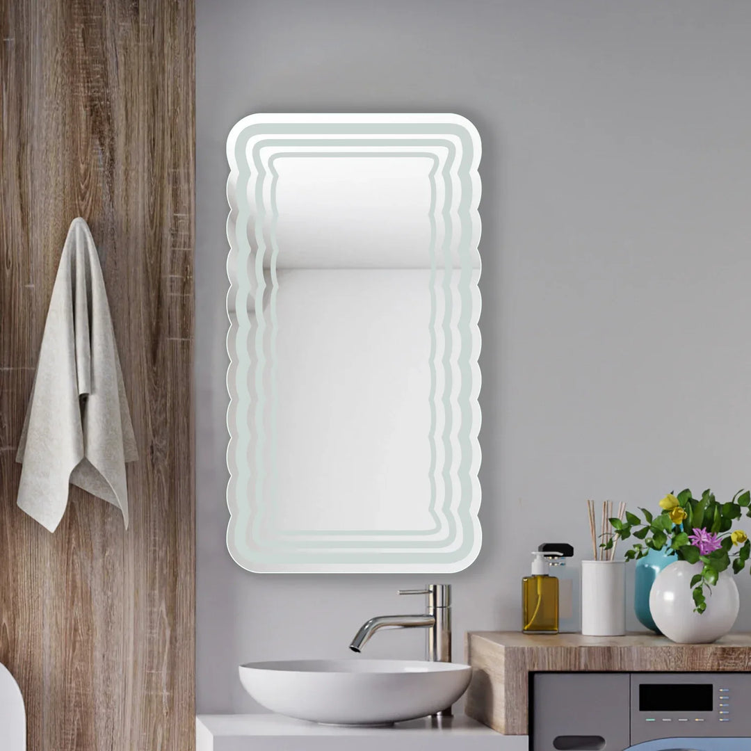 Curvy Zigzag Frosted Rectangular Designer Frameless Bathroom Mirror ...