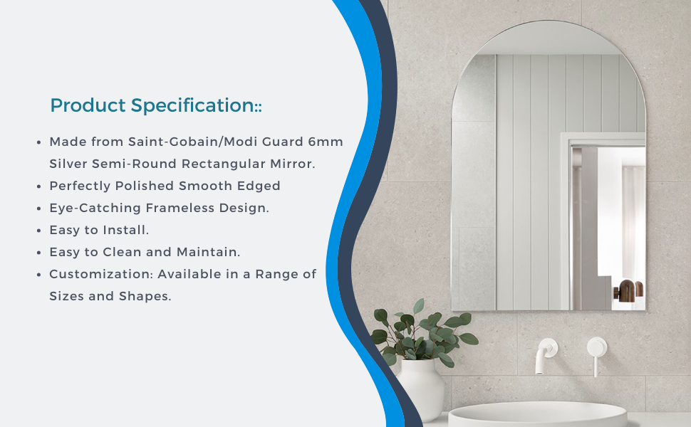 Semi-Round Rectangular Mirror for Bathroom Frameless – Flair Glass
