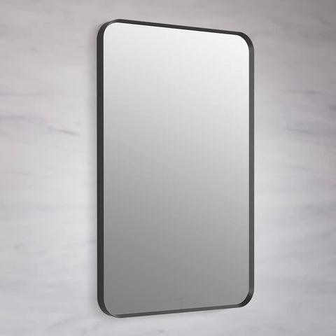 Rectangle Matte Black Metallic Framed with Curve Edges Mirror for Bathroom and Living Room