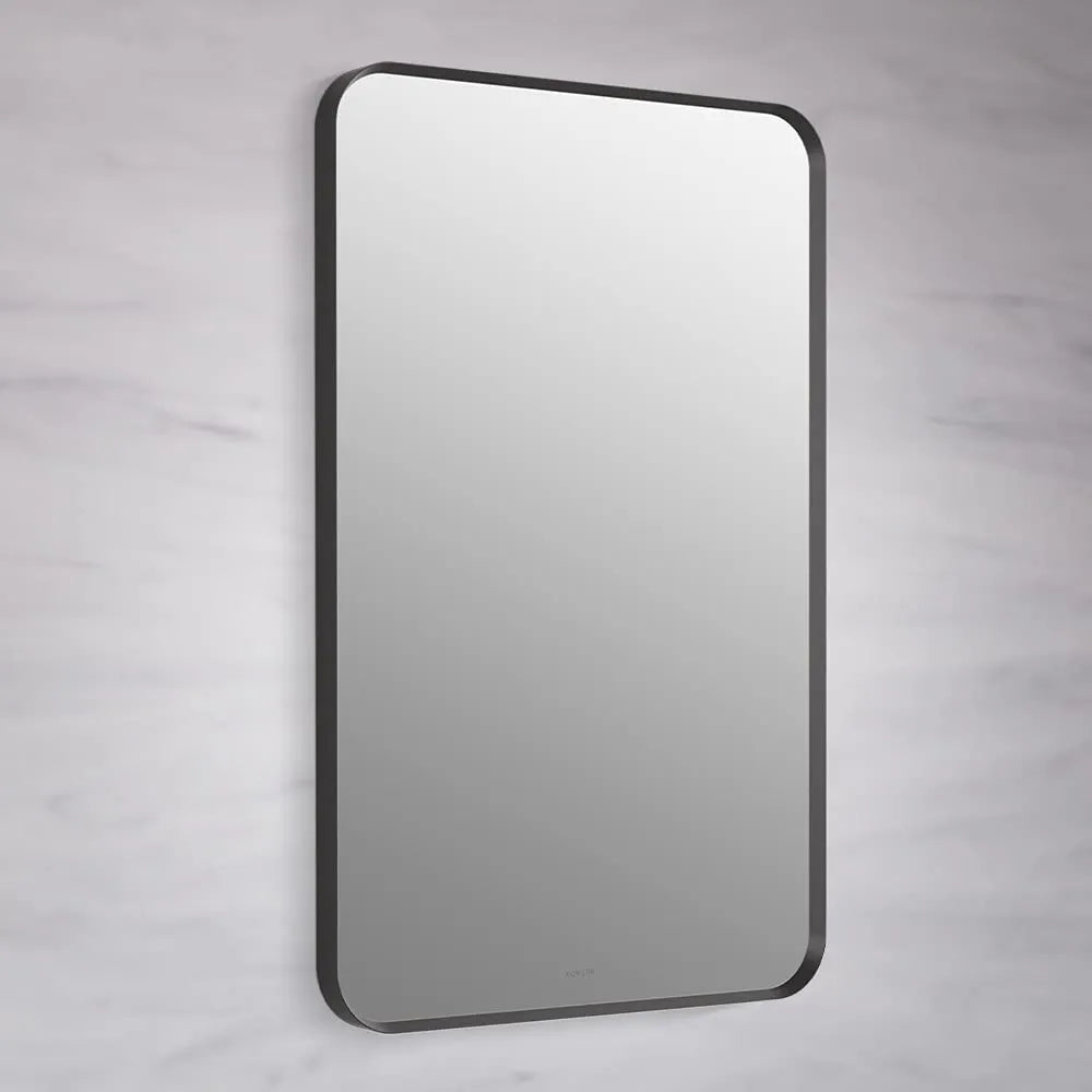 Rectangle Matte Black Metallic Framed with Curve Edges Mirror for Bathroom and Living Room