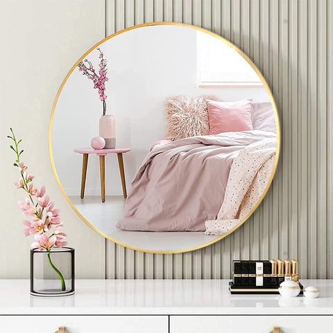 Round Golden Metallic Framed Mirror for Bathroom and Living Room