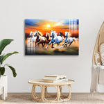 Tempered Glass Frameless Wall Painting: Modern Depiction of 6 Running Horses