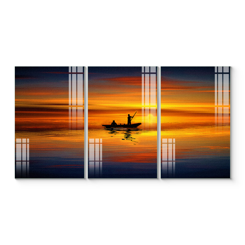 Abstract Modular Colourful Wall Painting for Living Room: Deep-Inside-Sunset Set of 3pcs